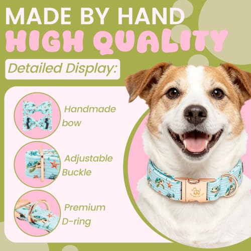 Pet Collars Preppy Sea Turtle Dog Collar with Bow (Turtle / Large (Pack of 1))