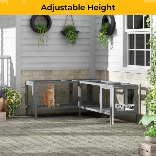 Weatherproof Modular Wooden Cat Tunnel Extendable Outdoor Cat Run (61.9"L x 46.5"W x 22.0"H)