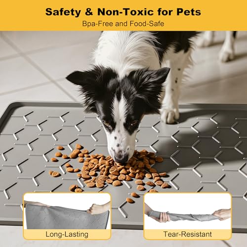 Silicone Dog Cat Food Bowl Mat (L-34''X22'' / Light Gray)