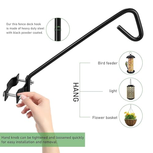 11 Inch Long Fence Deck Hook Rail Hanging Mounting Kit Heavy Duty Bird Feeder Hook Decorative Hanger for Bird Feeders Planters Suet Baskets Lanterns on Balcony Porch Railing Fence (11in Long Fence Hook-1 Pack)