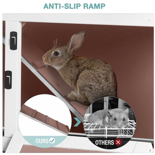 2 Tier Rabbit Hutch Indoor Bunny Cage with Wheels for Small Animals (Beige)