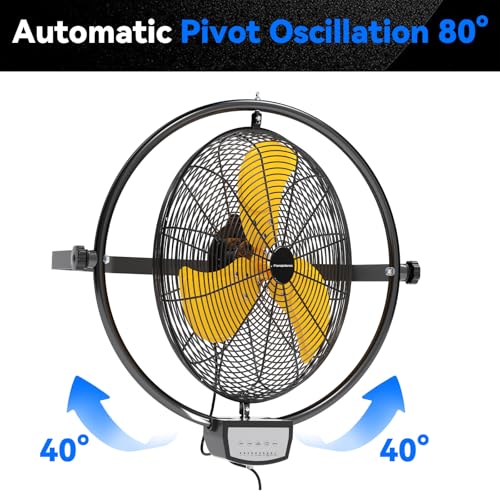 2 PCS 20 IN 5500 CFM Remote Control Wall Mount Fan (Yellow / 20 inches (pack of 2))