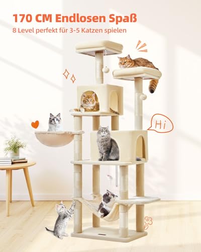 Cat Tree 67 in Tall Cat Tower with 2 Plush Cat Condos (67 inches / Beige)