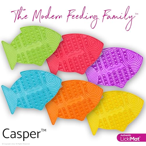 Casper, Fish-Shaped Cat Slow Feeders Lick Mat, Boredom Anxiety Reducer; Perfect for Food, Treats, Yogurt, or Peanut Butter. Fun Alternative to a Slow Feed Cat Bowl or Dish, Pink (Pink)