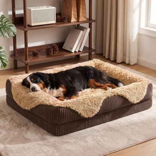 Orthopedic Dog Bed Extra Large Sized Dog (Brown / 48"L x 35"W x 7.5"T)