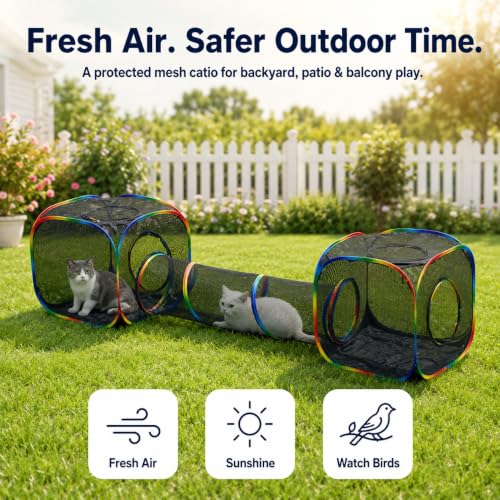 Outdoor Rainbow Cat Enclosures Playground (2 Cube + 2 Way Tunnel (no tent))