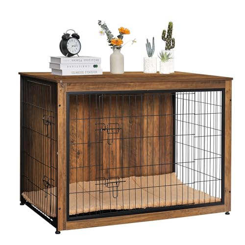 43.3" XXL Dog Crate Furniture with Cushion (Warm Brown / 43.3"L x 29.1"W x 31.7"H)