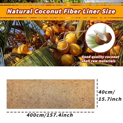 157x15.7in Reptile Carpet Coconut Fiber Substrate Large Coco Liner Roll Lizard Cage Mat Natural Coco Fiber Bedding for Bearded Dragon Turtles Iguana Tortoise Pad Garden Decoration (15.7x157Inch)