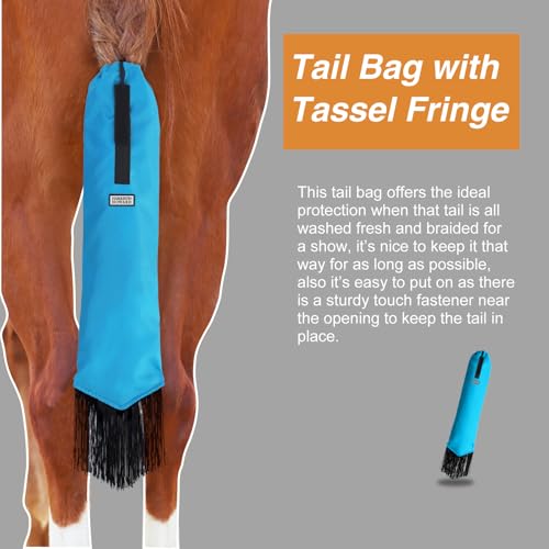 Smooth Lightweight Adjustable Fastener Nylon Horse Tail Bag with Fringe (Azure Blue)