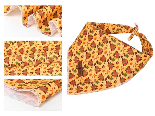 Thanksgiving Dog Bandana Washable Cotton Handkerchief Scarf Triangle Turkey Bandana for Small Medium Large Dogs Girl Boy Gift (4 Color Turkey / Large (Pack of 1))
