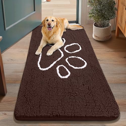 Dog Door Mat for Muddy Paws (48"X30" / Brown and White)