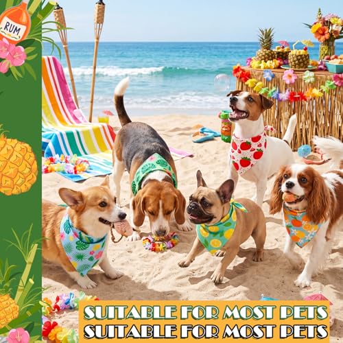 50 Pcs Summer Hawaiian Dog Bandanas Bulk Tropical Flower Pattern (25.6 x 17.7 x 17.7 Inch / Summer)