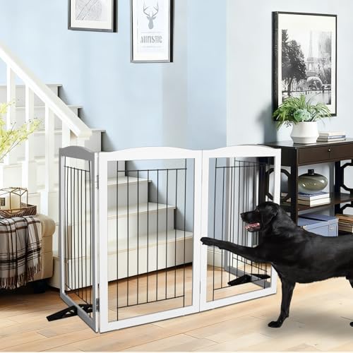 Freestanding Dog Fence Indoor (White / 【6 Panels】120''w x 32''h)