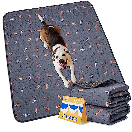 Washable Pee Pads for Dogs Large 48" x 48" 2 (Leaves - Deep Grey / 48x48 Inch (Pack of 2))