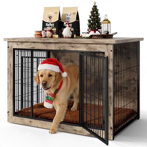 Wooden Dog Crate Furniture with Thick Cushion (L (38.7" x 25.7" x 26.9") / Greige)