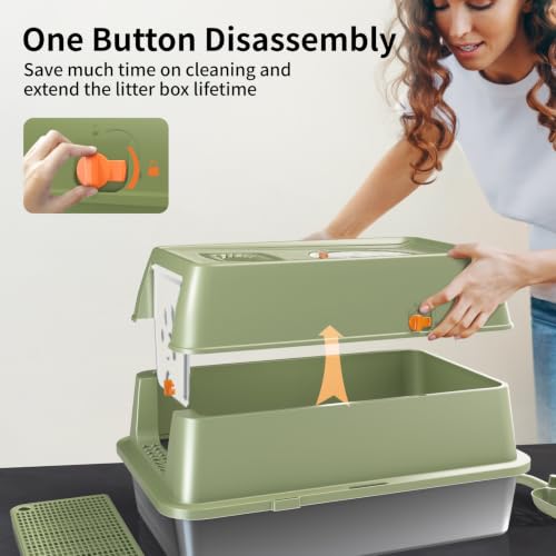 Stainless Steel Cat Litter Box with Lid (Green)