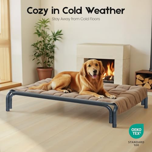 Elevated Dog Bed Raised Outdoor Dog Cot for Large Dogs (L-43.3"L×31.9"W×7.9"Th / Black)