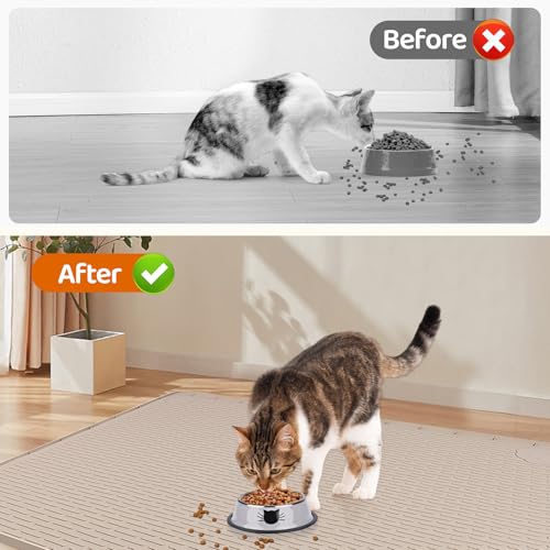 Cat Food Mat Extra Large Silicone Pet Bowl Mat 50''x35'' (Khaki / 50"L x 35"W)