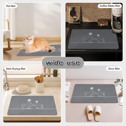 Dog Bowl Mats (grey cat&dog / 12"L x 19"W)