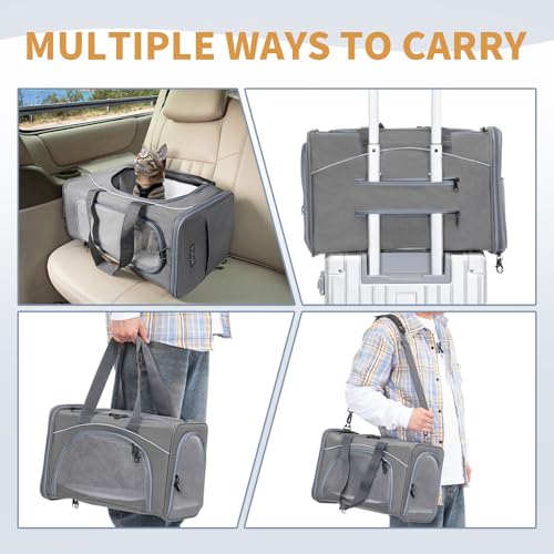 Airline Cat Carrier for Small Cats (Grey / 16.5"L x 8.6"W x 11.0"H)
