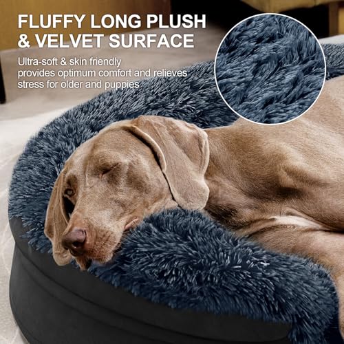 Fluffy Orthopedic Dog Beds for Large & Extra Large Dogs (Black / 44.0"Lx32.6"Wx7.6"H)