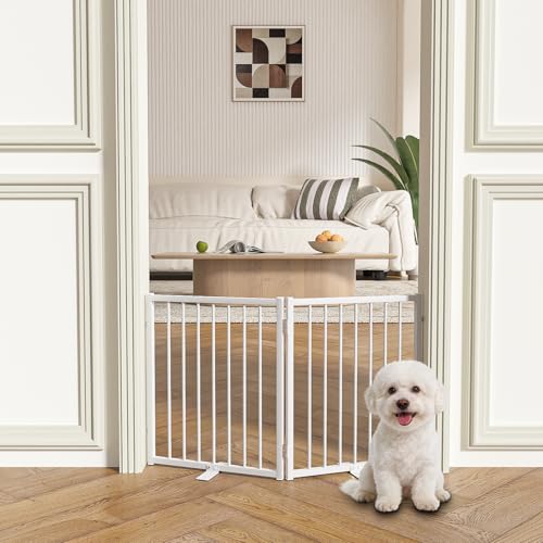 Full Metal Freestanding Gate with Door (【2 Panels】40"W*24H" / White)