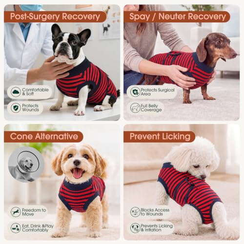 Recovery Suit for Dogs Cats (2x-large (Back:24.8-29.5'', Weight:70+ Lb) / Navy Red Stripe)