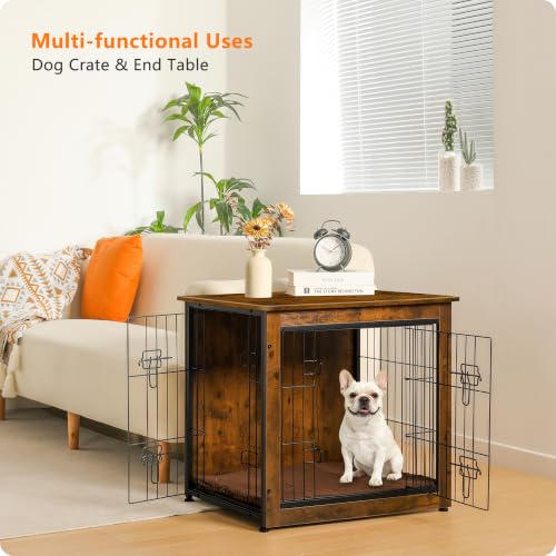 27" Dog Crate Furniture (Rustic Brown / 27.2"L x 20.1"W x 23.6"H)