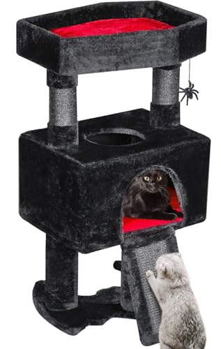 Cat Tree Tower for Indoor Cats (Black with Red)