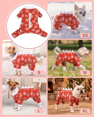 Dinosaur Costume Halloween Christmas Dog Pajamas (X-Small / Red Snowflakes)