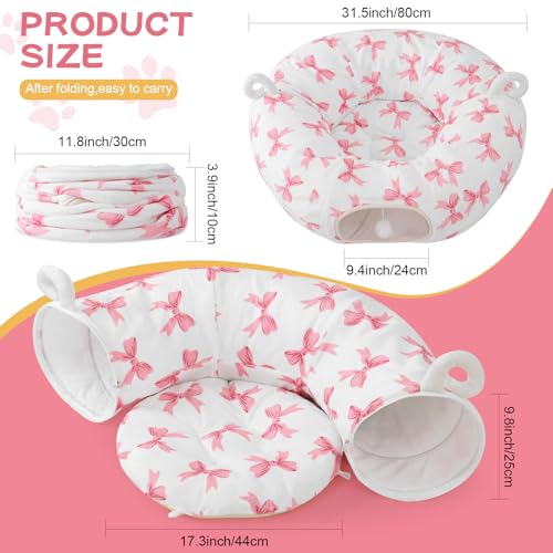 Cat Tunnel with Cat Bed for Indoor Cats (Pink)