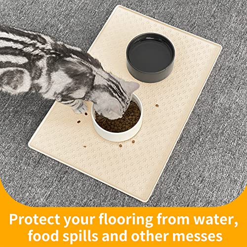 Silicone Pet Placemat for Dog and Cat (24.5"L x 16.5"W / Beige)