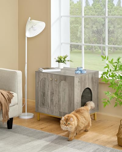 Cat Litter Box Enclosure (23.6"L x 19.7"W x 24"H / Greige and Gold)