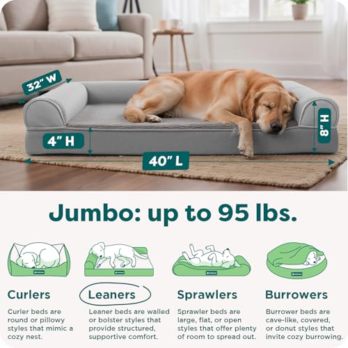 Cooling Gel Dog Bed for Large Dogs (Jumbo / (Two-Tone Faux Fur & Suede) Stone Gray)