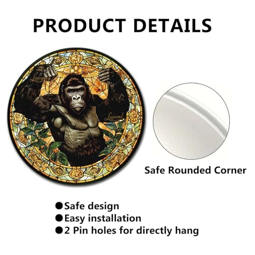 Metal Sign Tin Sign Circular Stained Glass Gorilla Sign For Garden For Pet 8×8 Inches (8×8 Inches / Gorilla-2)
