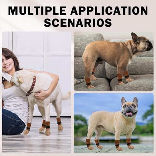 Anti Slip Dog Socks to Prevent Licking Paws for Hot (Brown Two Color(Pack of 4) / Small)