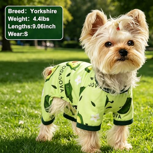 Dog Pajamas Pjs Spring Summer Dog Clothes for Small Dogs Girl (Avocado Green / X-Small（1-2 lb))