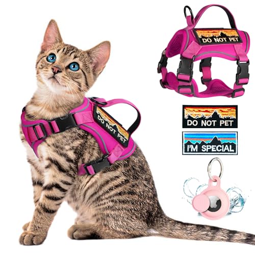 Tactical Cat Harness with AirTag Holder for Large Cats (L / Pink)