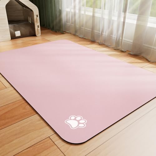 Dog Food Mat Absorbent Cat Mat for Food and Water (Paw Pink / 24"L x 16"W)