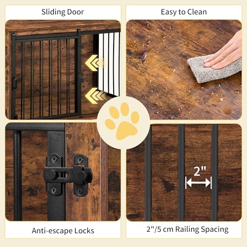 39.3" L Dog Crate Furniture Indoor Dog Kennel with Barn Door (Rustic Brown / 39.3"L x 23.6"W x 26.8"H)