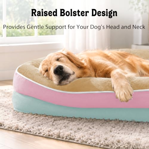 Waterproof Orthopedic XL Dog Bed for Large and Extra Large Dogs (Ivory Pink / 42"L x 30"W x 7.5"Th)