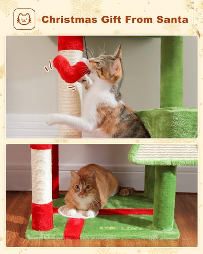56.3" Cat Christmas Tree with Metal Hammock (Red / 56.3in)