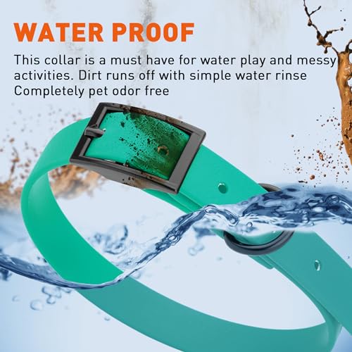 Biothane Waterproof Dog Collar Strong Coated Nylon Webbing with Black Hardware Odor (W5/8" x L12-15" / Teal)