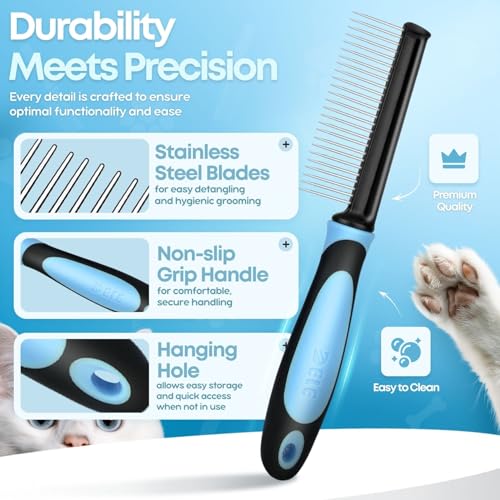 Metal Dog Comb for Grooming and Dematting (Blue)