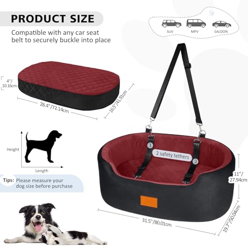 Dog Car Seat for Medium Dogs Up to 50 lbs (Black/Red)