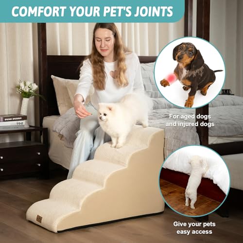 Dog Stairs for Small Dog 22.6" H (Beige / Standard:15.7"x33"x22.6")