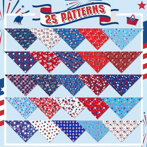 50 Pcs Patriotic Dog Bandanas Bulk 4th of July Bandanas for Dogs Star Triangle Kerchief Bib Scarf Set for Pet Independence Day 250th Anniversary Party Costume (4th of July / 31.5 x 21.7 x 21.7")