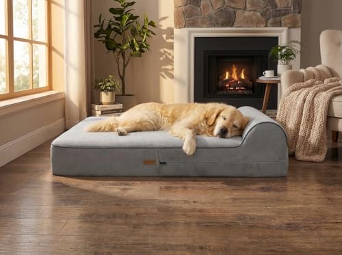 Orthopedic Memory Foam Dog Bed 7" Inch Thick Extra Large Dog Bed With Pillow Grey 50"x34"x10" Includes Waterproof Liner & Durable Removable Cover With Smart Design (Grey / XL - 50"x34"x10")