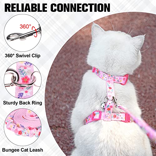 Cat Harness and Leash Set (Medium(Chest: 14"-22") / Pink Flower)