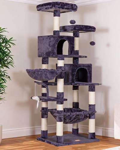 Cat Tree 70 inches Tall Cat Tower for Indoor Large Cats HCT032G (70.08 inch / Smoky Gray)